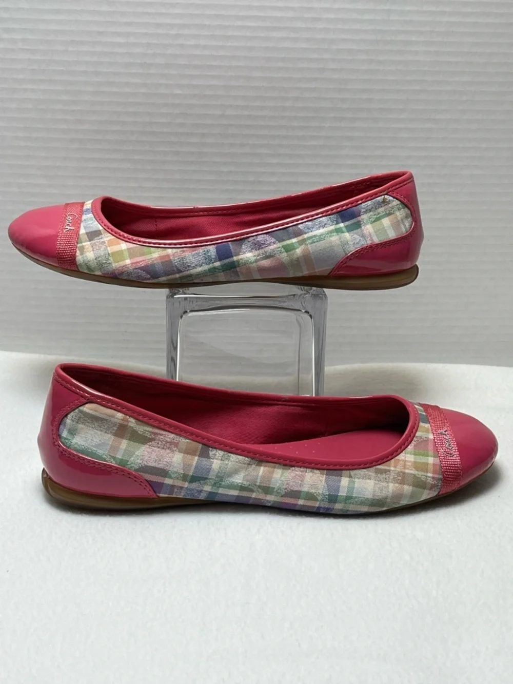 Coach Pink Plaid Cap-Toe Ballet Flats with Logo Ribbon - Picture 3 of 13